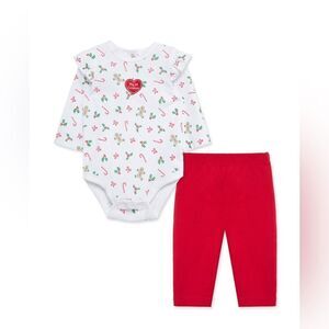 Little me Holiday Bodysuit & Pant Set+ headband